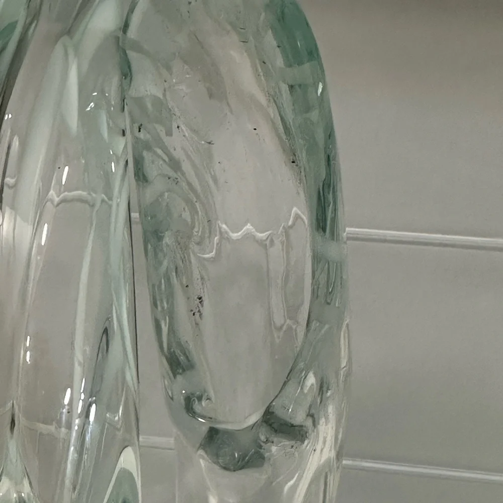 Modern Blown Glass Art Vase Clear And White Heavy 12” Vase